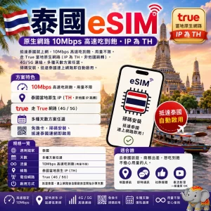 泰國 eSIM|True 原生網路 10Mbps 高速吃到飽・IP 為 TH