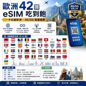 歐洲 42 國 eSIM 吃到飽|4G/5G 高速通用・一卡玩遍歐洲